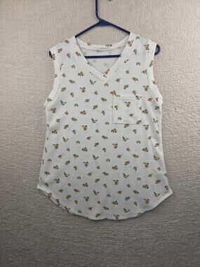 BomBom Women's Waffle Knit Floral Print V-Neck Sleeveless Tank Top Size Small